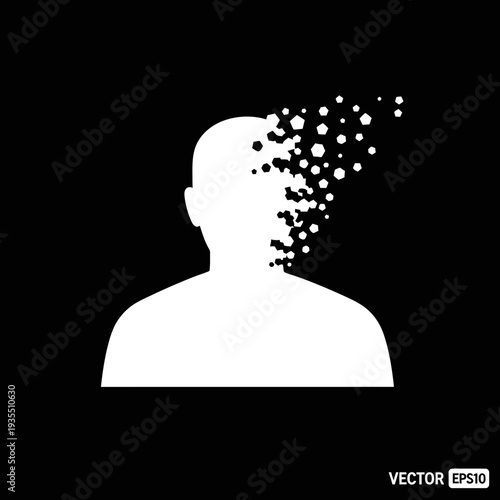 Silhouette of Man with Dismantling Head.