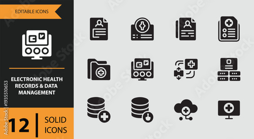 Electronic Health Records Data Management Solid Icons
