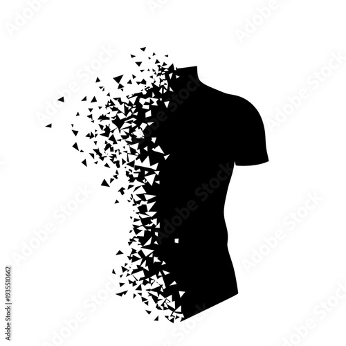 Disintegrating Black T Shirt Silhouette Fragmenting.
