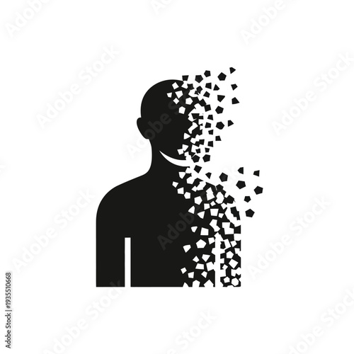 Man silhouette dissolving into small particles.