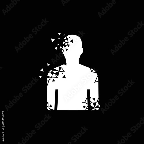 Man Disintegrating into Geometric Shapes Silhouette.
