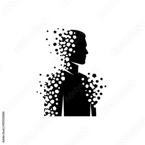 Silhouette of Person with Dots and Bubbles.