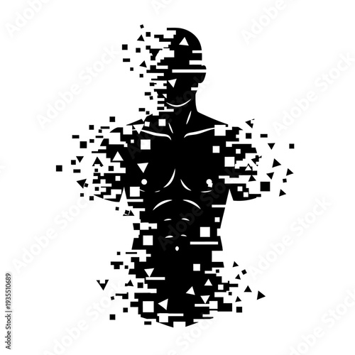 Disintegrating Male Figure Pixelated Silhouette.