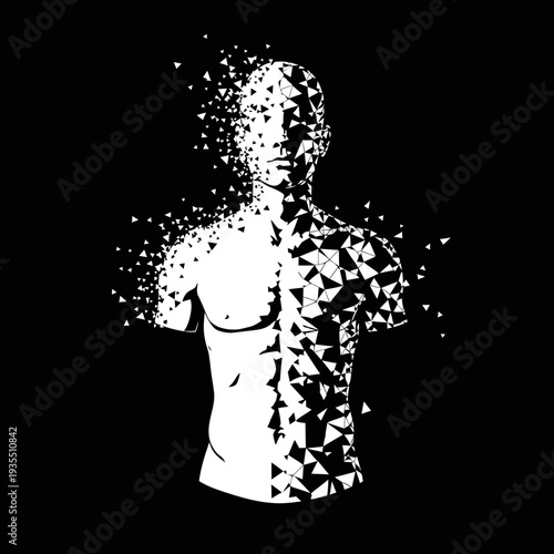 Disintegrating Female Figure with Fragmented Body Parts.