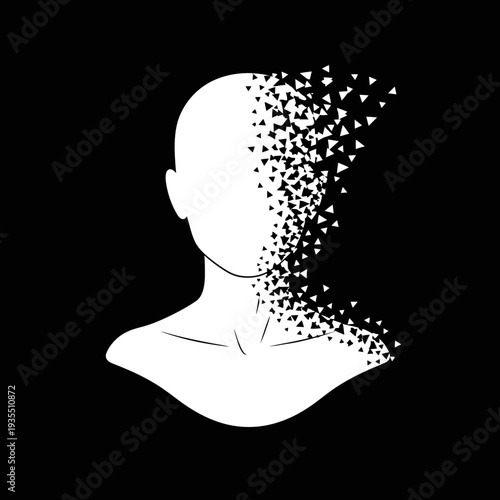 Human Head Silhouette with Disintegrating Particles.