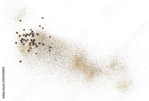 Obraz na plátně Black ground and whole pepper flying, isolated on white, clipping path