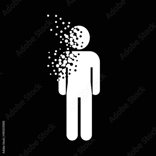 Person Disintegrating into Small Particles.