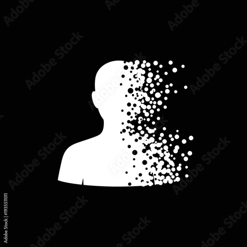 Silhouette of Person Disintegrating into Particles.
