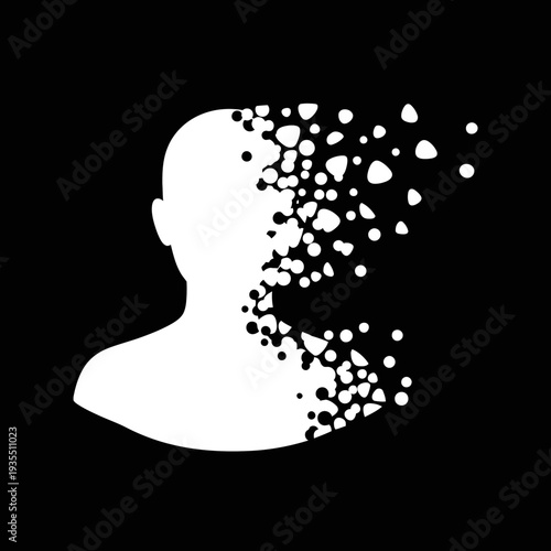 Man silhouette with particles escaping head.