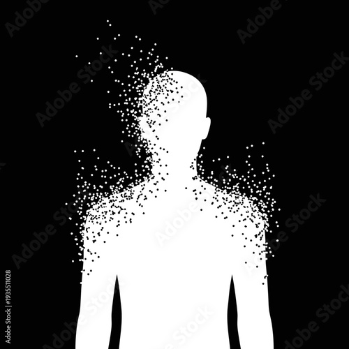Human Silhouette Disintegrating into Particles.
