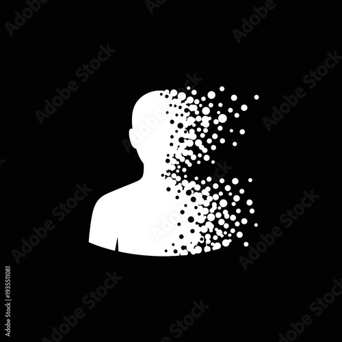 White Silhouette of Person Disintegrating into Particles.