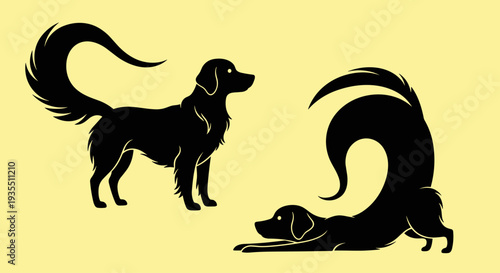 Dog Silhouettes Playful Canine Friends Together.