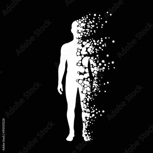 Human Silhouette Disintegrating into Particles.