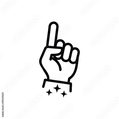 Hand gesture illustration showing thumb and index finger raised in a gesture of pointing or warning