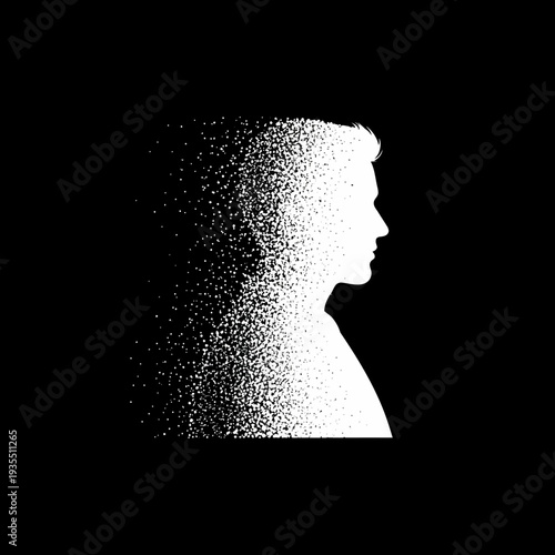 Human Head Silhouette Made of Dots.