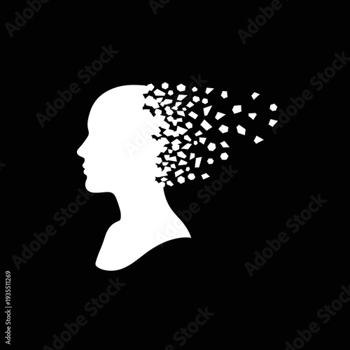 Woman Silhouette with Disintegrating Head Pieces.