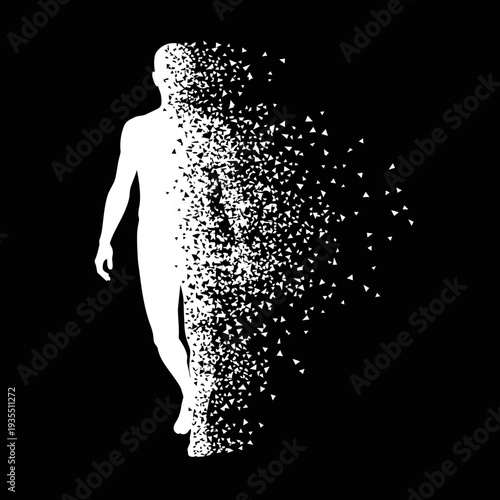 Human Silhouette Disintegrating into Particles.
