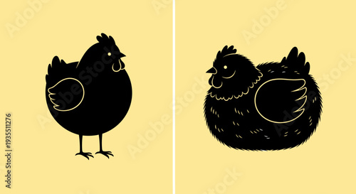 Black Silhouette of Chicken and Hen.
