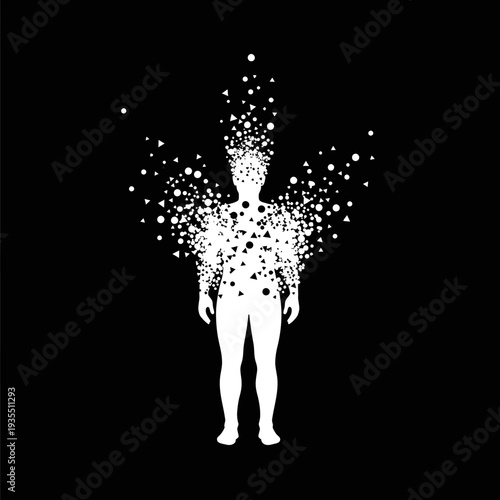 Man Disintegrating into Particles and Dots.