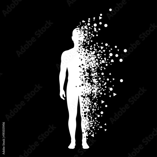 Human Silhouette Disintegrating into Particles.