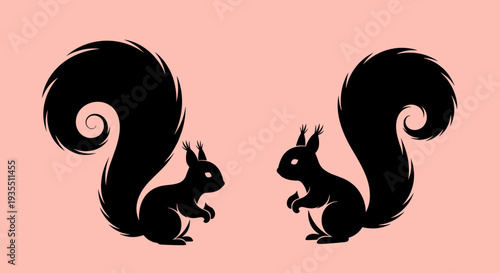 Squirrels Silhouette Illustration on Pink Background.
