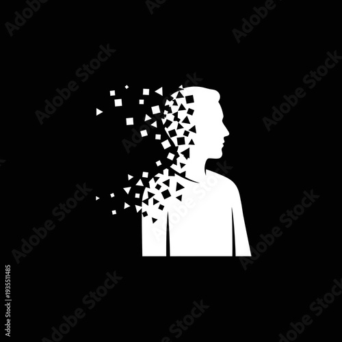 Man Silhouette Disintegrating into Small Squares.