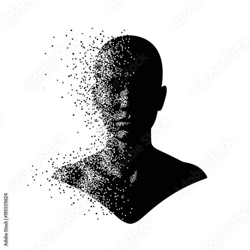 Man Disintegrating into Particles Silhouette.