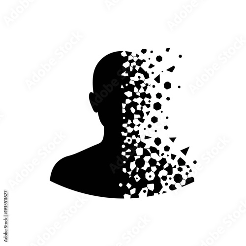 Man Silhouette Disintegrating into Particles.