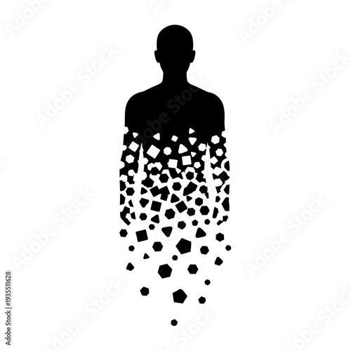 Man Disintegrating into Small Black Particles.