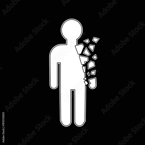 White Human Figure Breaking Apart Illustration.