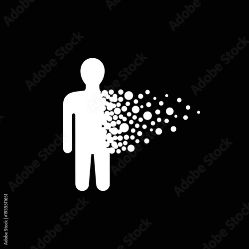 Human Figure Disintegrating into Particles Silhouette.