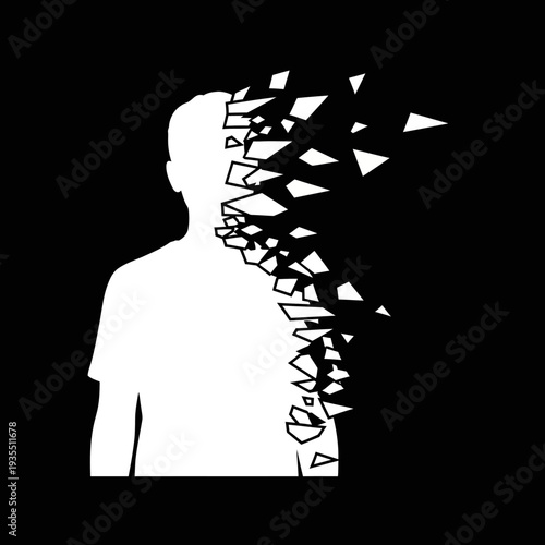 Man with Shattered Head Silhouette Illustration.