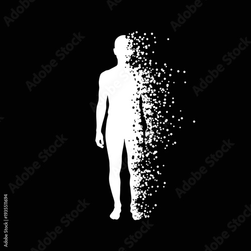 Human Silhouette Disintegrating into Particles.