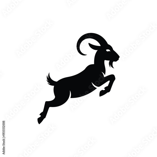 A leaping ibex silhouette against a plain white background