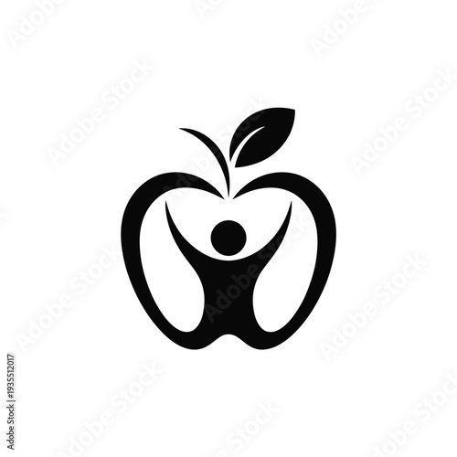 Abstract logo featuring an apple shape with a human silhouette inside