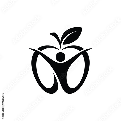Abstract logo combining an apple shape with a human silhouette