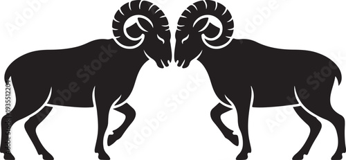 Bighorn Sheep Ramming Silhouette Vector Scene