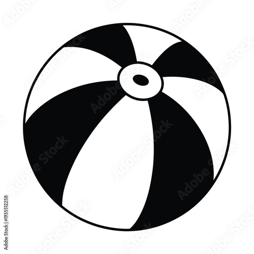 A black and white beach ball illustration with alternating segments