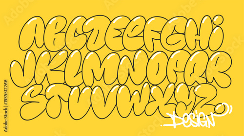Graffiti alphabet graffiti letter yellow color with bubble style for poster, print files, t shirt design