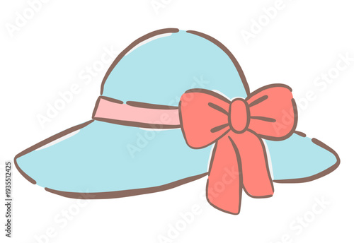 Cute wide brim summer sun hat with ribbon bow in soft pastel style