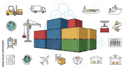 Shipping Containers and Logistics Icons.