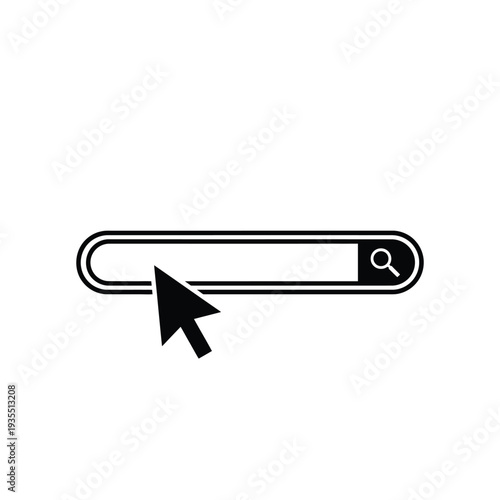 Cursor clicking on a search bar icon with magnifying glass, illustrating online search functionality