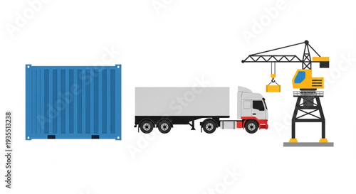 Shipping Container Truck and Crane Illustration.