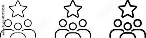 Three groups of people with different star decorations on their heads