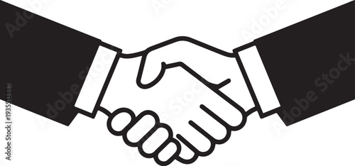 Black and white handshake or shaking hands in unity flat vector icon for apps and websites