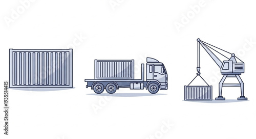 Shipping Container Truck Crane Illustration.