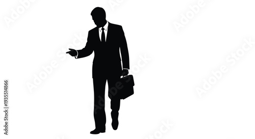 Silhouette of a businessman walking and gesturing with a briefcase