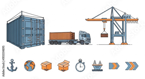 Shipping Container Truck Logistics Icons.