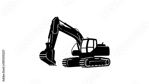 Black excavator icon on white background