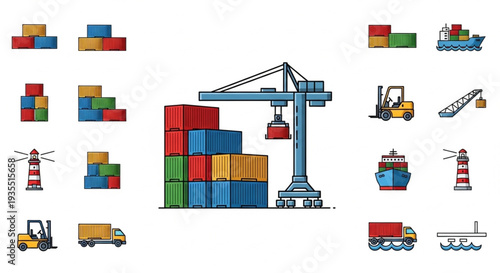 Shipping Containers and Cargo Crane.